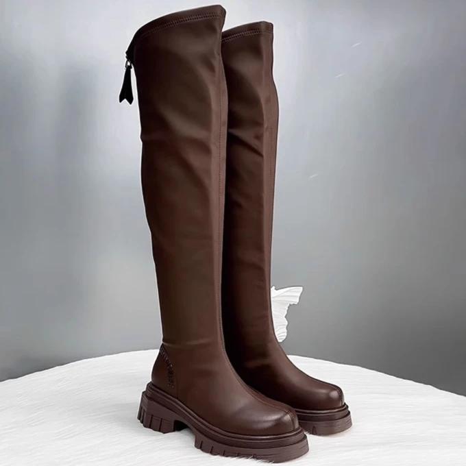 Women's Fashion Boots Non-slip Zipper Snow Platform High Boots Outdoor Knee-high High Heels Women's Spring Popular Gothic Boots