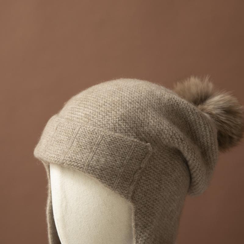 Autumn and winter new cashmere blended hat knitted hairball versatile bag head ear protection cold warm hat