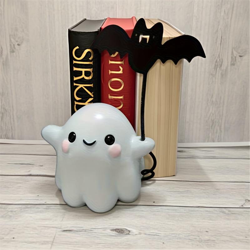 1pc Halloween Ghost and Bat Statue, Resin Tabletop Decor, Spooky Office Home Art Craft, Versatile Indoor Outdoor Decoration,Perfect for Party Gifts