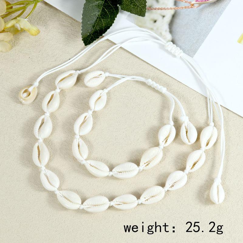 Boho Cowrie Shell Necklace Bracelet Set, Ocean Beach Hawaii Jewelry for Women