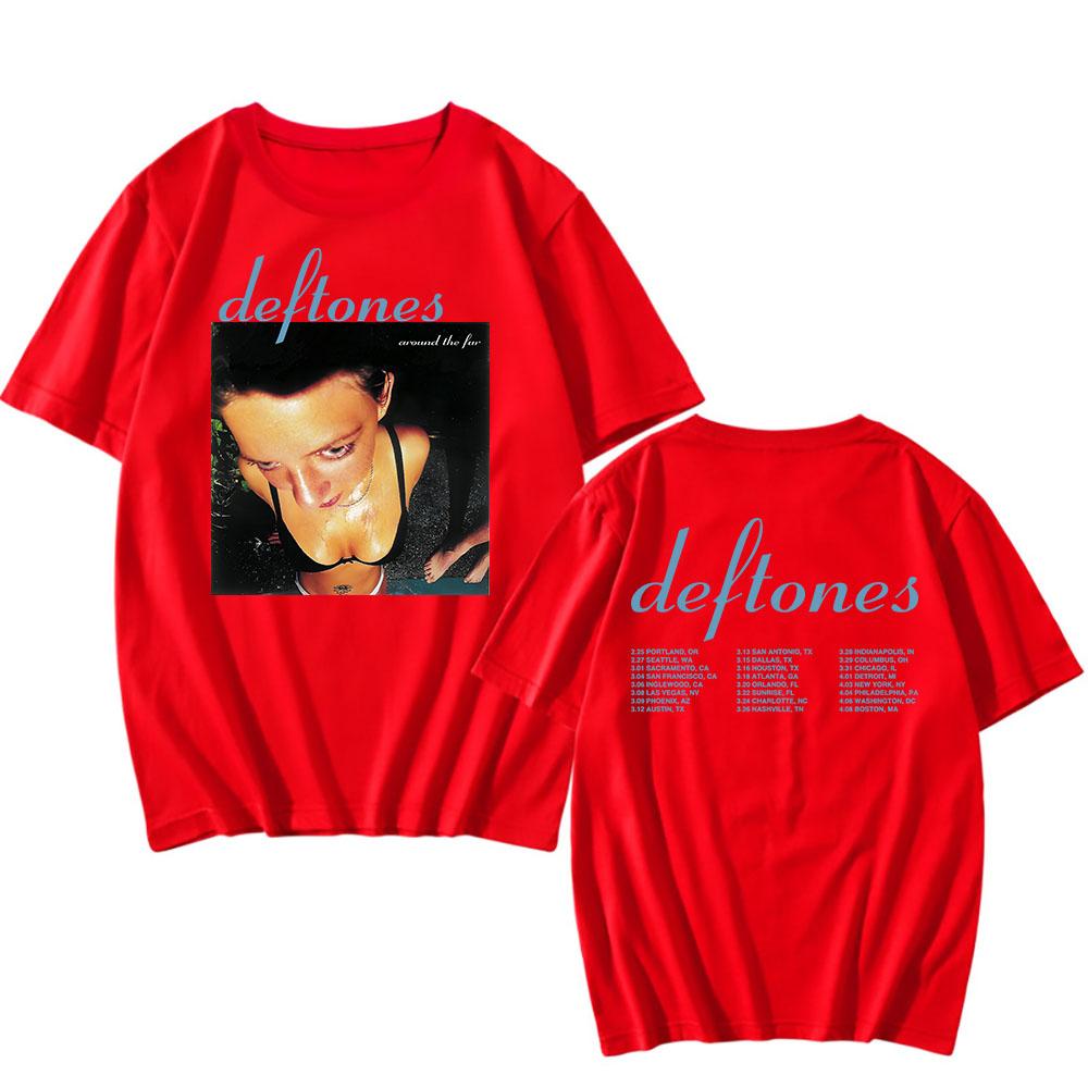 

Футболка Deftones Tour 2025, футболки с графикой альбома Around The Fur, хлопковая летняя футболка с коротким рукавом, модные футболки хип-хоп группы XXL