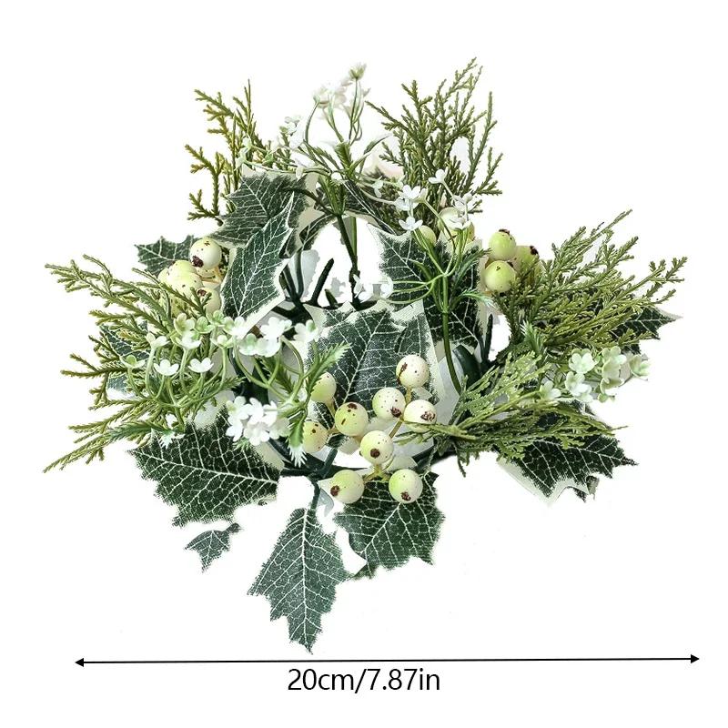 

Рождественский подсвечник венок искусственная ягодная гирлянда кольцо для свечи рождественское украшение стола венок из зеленых листьев для подсвечника