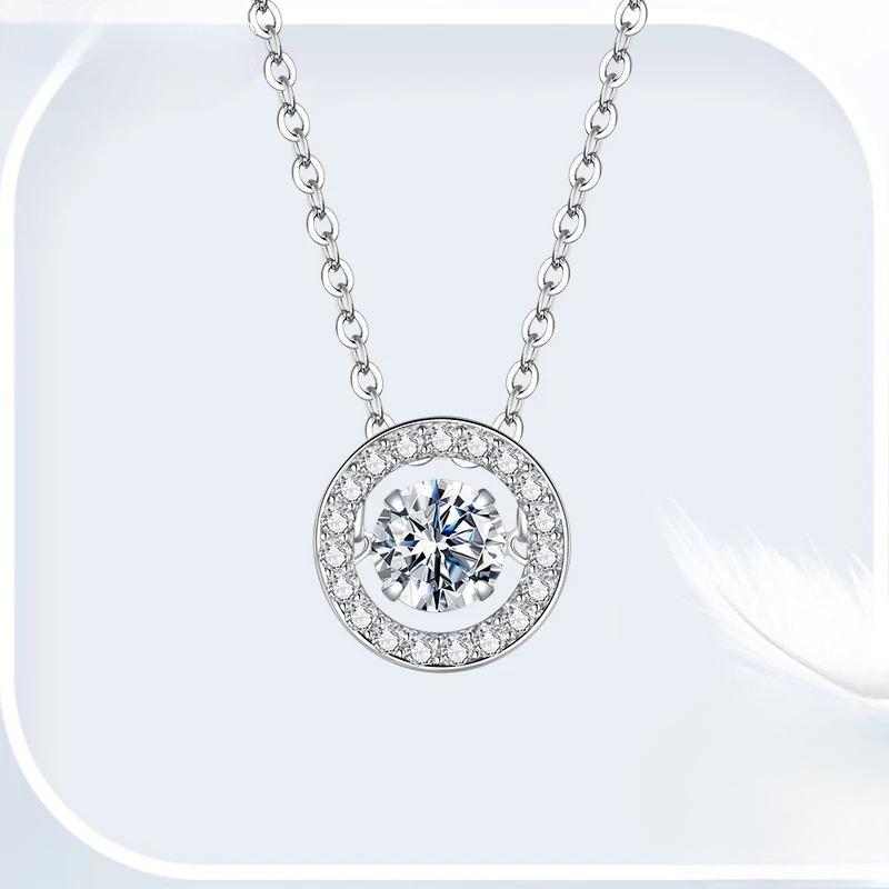 Moissanite Halo Pendant Necklace for Women , Lab Diamond Sterling Silver Circle Pendant Mom Lover Daugther Gift