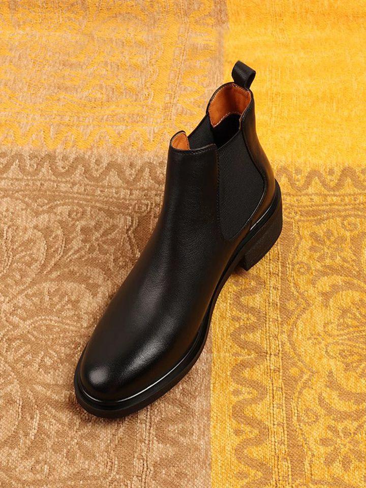 2025 Autumn and Winter New Minimalist One-pedal Chelsea Boots Medium Heel Black Martin Boots Women's Ankle Boots Thick Heel Short Boots