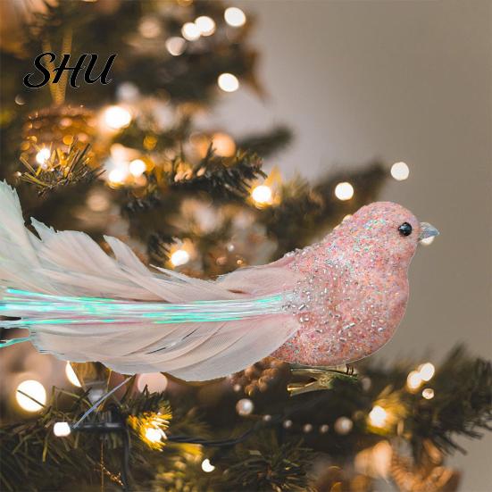 Glitter Feather Bird Ornament Sparkling Design with Clip Cute For Home Christmas Tree Decoration Festive Charm for Lightweight Plastic