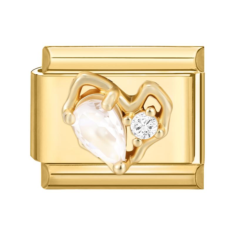 Gold Color Zircon Butterfly Moon Star Heart Italian Charm Link Fit 9mm Stainless Steel Bracelet Women Men DIY Making Gifts