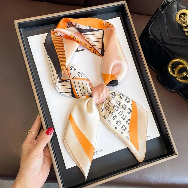 Retro Polka Dot Montage Silk Square Scarf Women Soft Satin Hairband Neckerchief Hijab Lady Headband Foulard Bag Ribbons Kerchief