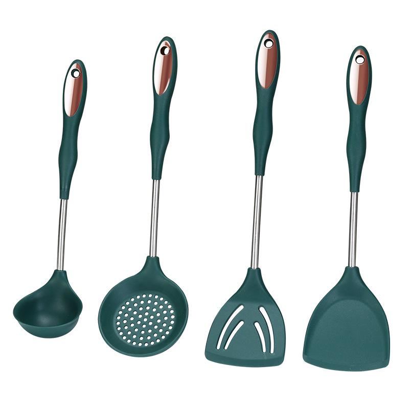 High-Temp Resistant Silicone & Stainless Steel Kitchen Utensil Set - Non-Stick Cooking Spatula & Ladle