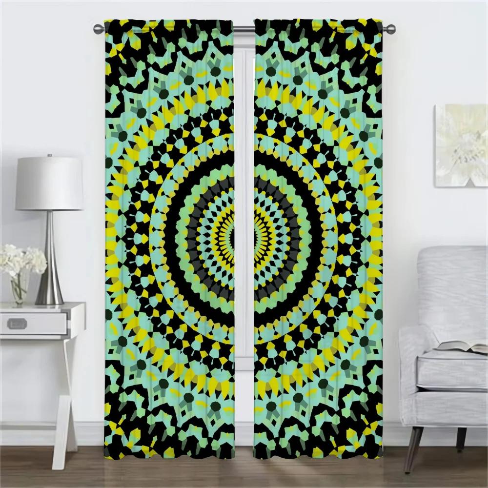 Window Curtain for Room 2 Panel Trippy Vibrant Mandalas Kitchen Curtains Halloween Decoration Shades Tulle for Bedroom Partition