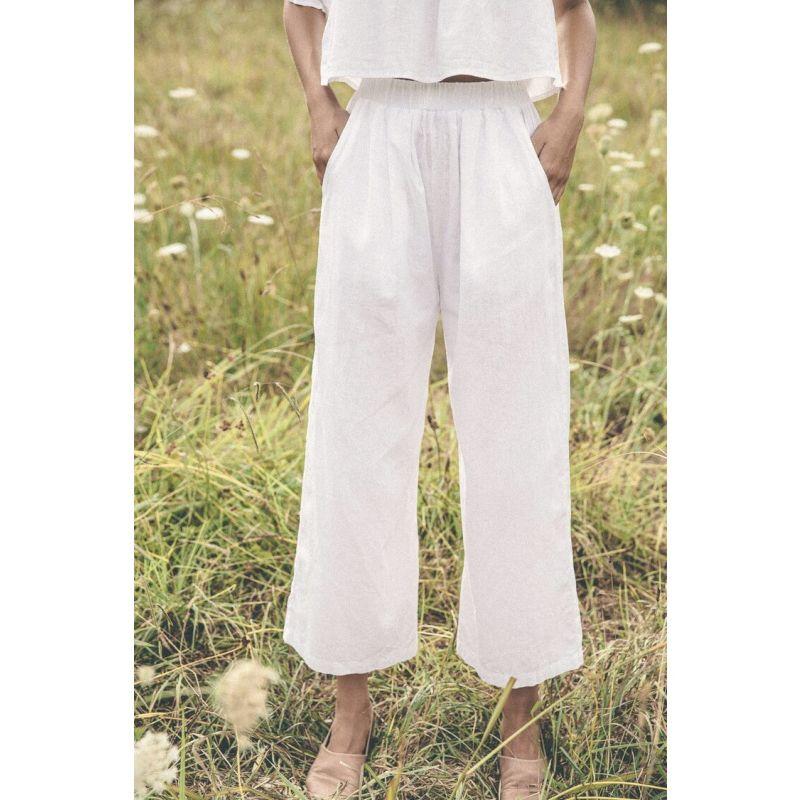 

High Waist Linen Wide-Leg Pants Female 2023 New Arrival Easiest for Match Casual Loose Slimming French Retro Cropped Straight Pants Summer White L