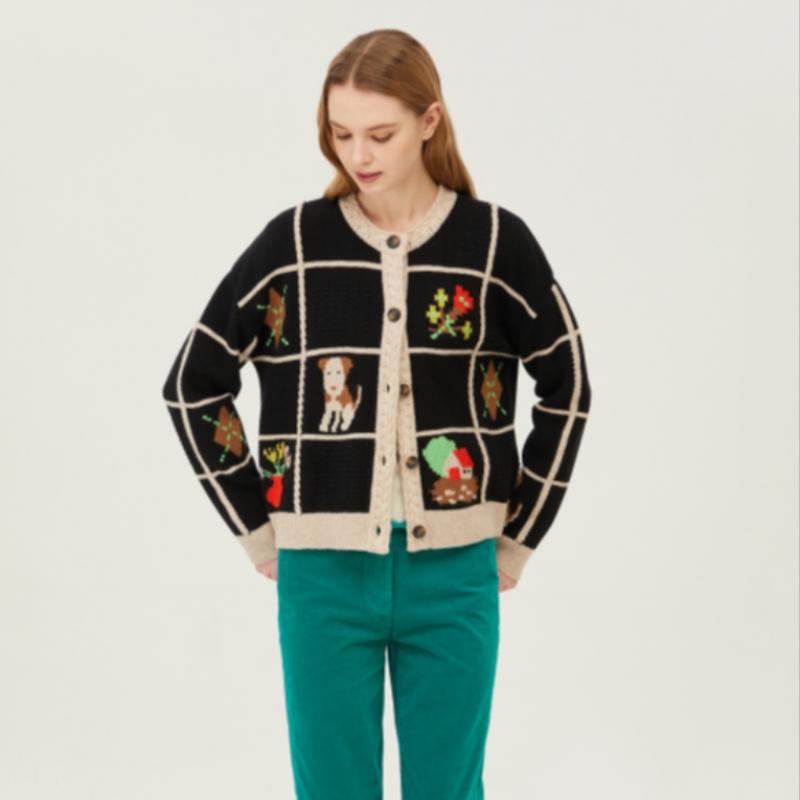 Benetton Cardigan tricotat cu guler rotund și intarsii Benetton Bakca2511