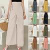 Women's Cotton Linen Pants Casual Paper Bag Waist Long Trousers With Adjustable Tie Belt With Pockets
