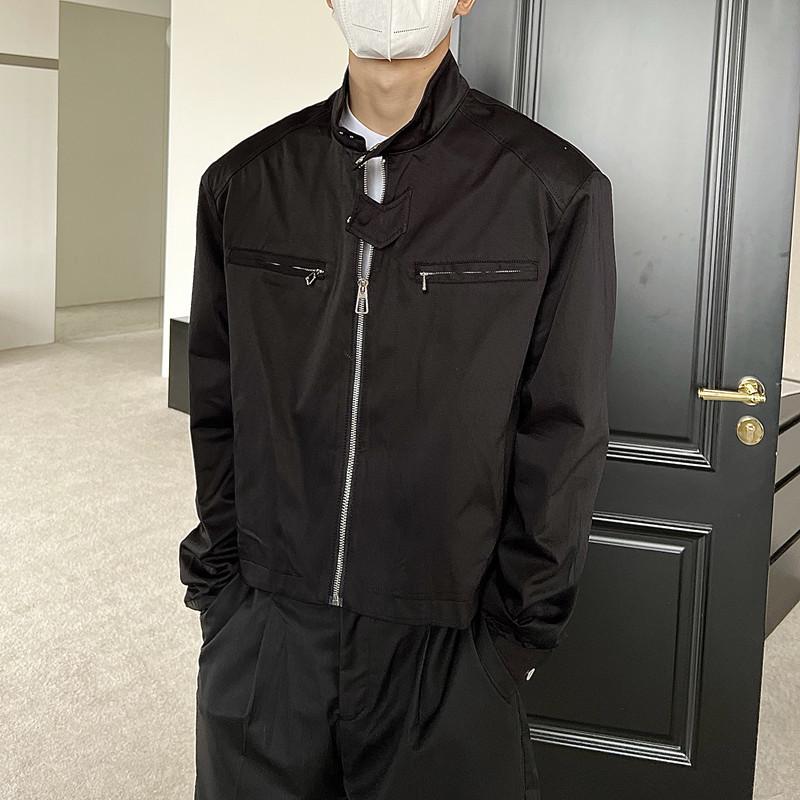 Men’s Trendy Korean-style Loose-fit Stand Collar Jacket with Padded Shoulders