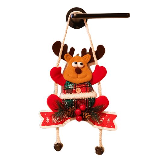 Christmas Hanging Decoration 3D Santa Snowman Elk Bear Door Knob Hanger Holiday Wall Art Sign for Living Room Bedroom Indoor Decor