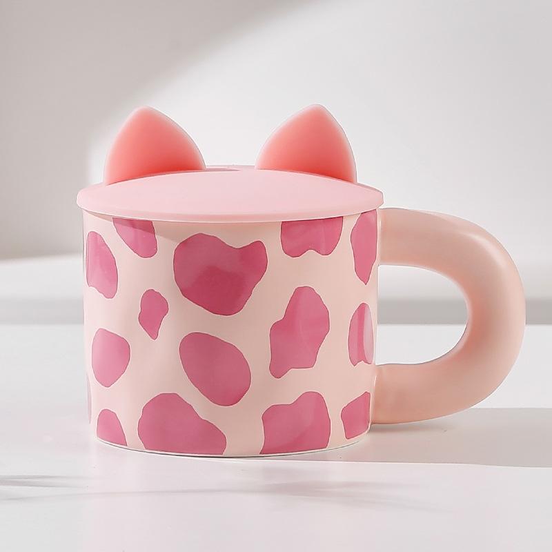 Light Luxury Mug, High-Value Cup, Gift Electroplated Ceramic Water Cup, Household With Lid Spoon, Office Coffee Cup