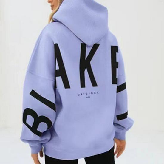 Damen-Kapuzenpullover-Sweatjacke mit großem Aufdruck und Fleecefutter, Frühling/Herbst 2025