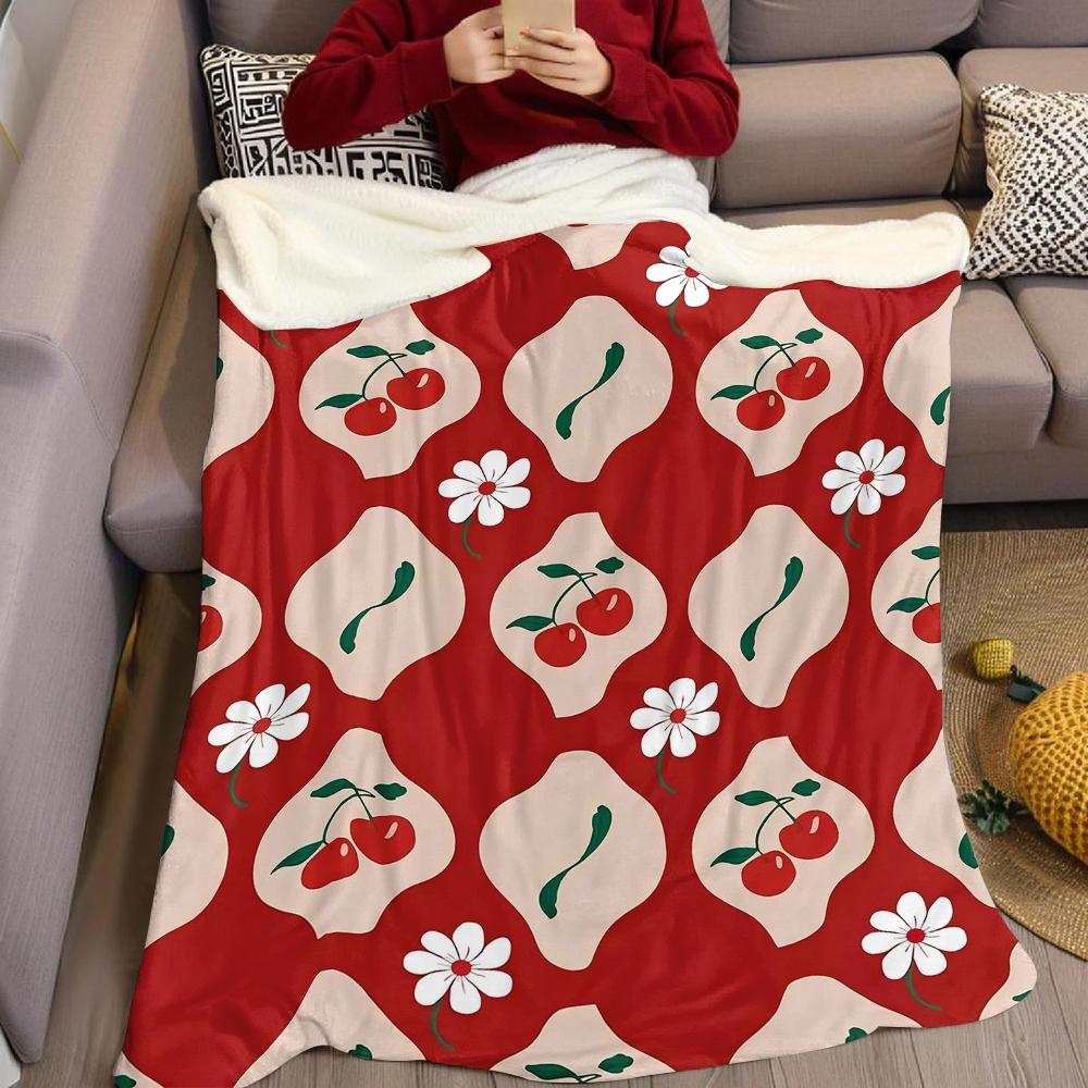 Cherry Red Lattice Flannel Blanket Warm Soft Halloween Christmas Couch Warm Cozy Decorative Decor Gift for All Season