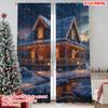 2pcs 2D Flat Printing Merry Christmas Curtain Christmas Lodge with Snowman Scenery Versatile 100% Polyester Without Electricity