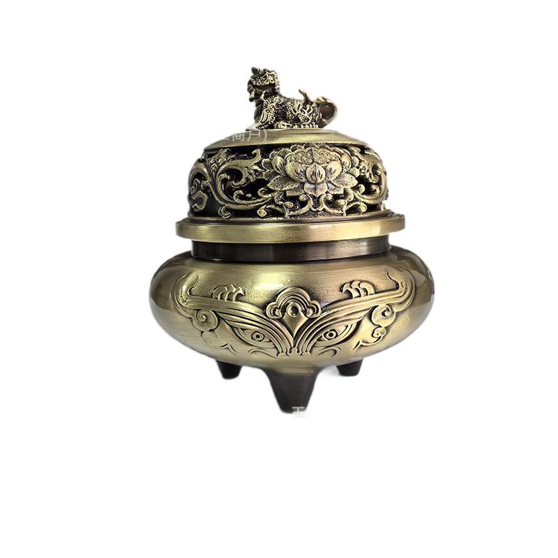 Brass Taotie Incense Burner: Antique-Style Auspicious Beast Design for Coil, Agarwood, or Sandalwood Aromas.