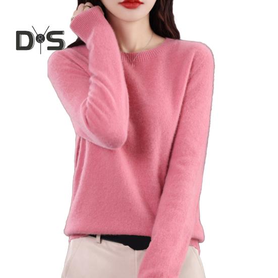 Women Bottoming Sweater Imitation Cashmere Crew Neck Sweater Long Sleeve Solid Color Slim Fit Ribbed Trim Knitting Tops
