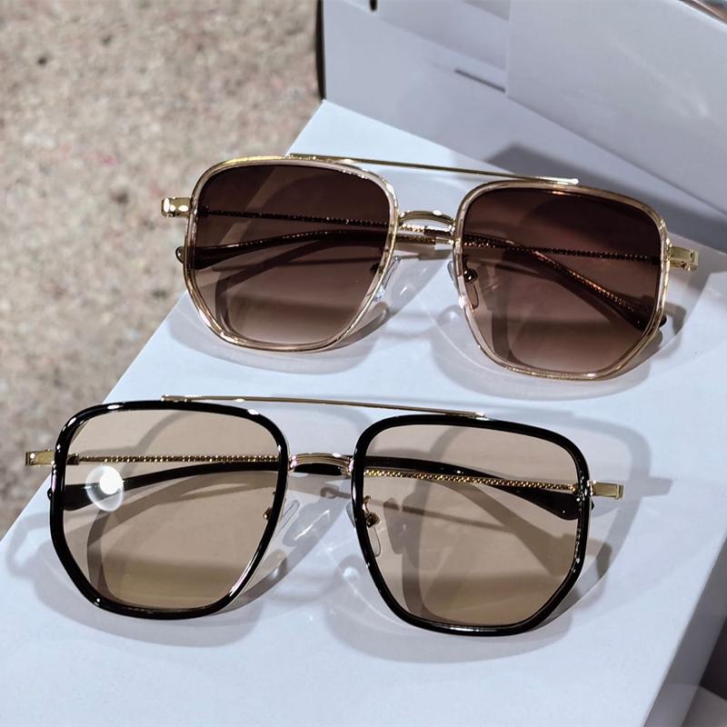 Trendy čtvercové sluneční brýle Módní Vintage Dvojitý můstek Ležérní sluneční brýle Dámské Stylové Nadrozměrné Značkový design Stínidla
