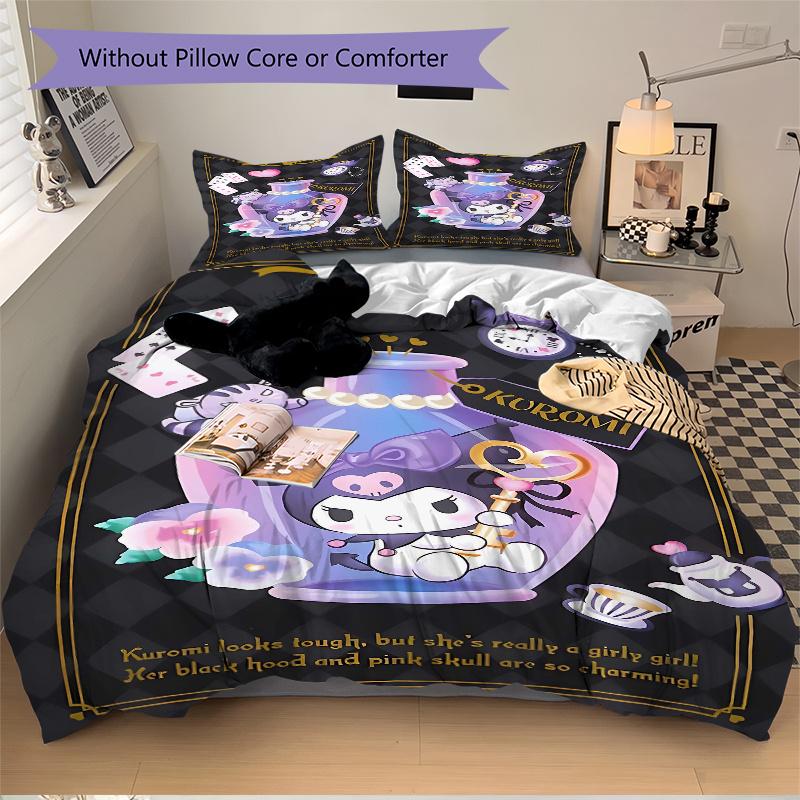 3pcs Kuromi's Enchanted Bottle Printed Bedding Set, Soft and Comfortable Quilt Cover for Bedroom, Guest Room (Not Included).S053