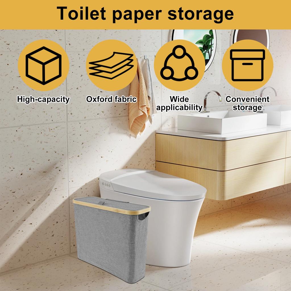 Toilet Paper Basket with Lid Large Capacity Easy to Install Toilet Paper Storage Organizer Multi-purpose Toilet Paper Holder