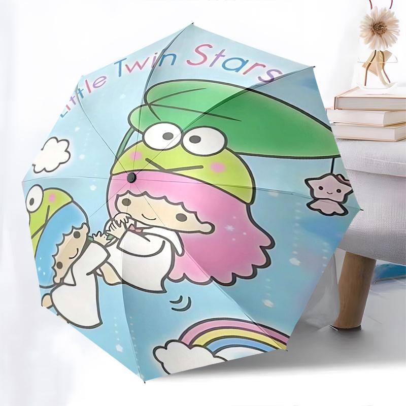 1pc Little Twin Stars Automatic Opening/Closing Umbrella - Portable Three-Fold Design with 8-Bone Iron Frame, Perfect for Outdoor Use, Festive Gifts,