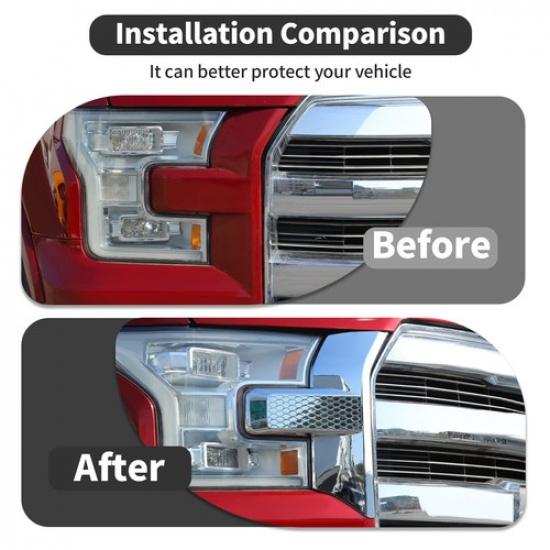 Car Front Bumper Headlight & Grille Cover Trim Bezels For Ford F150 2015+ Chrome