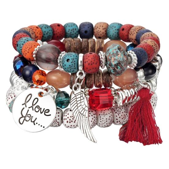 4Pcs/Set Bohemia Style Wing Bracelet Beads Jewelry Women Bangle Party Gift