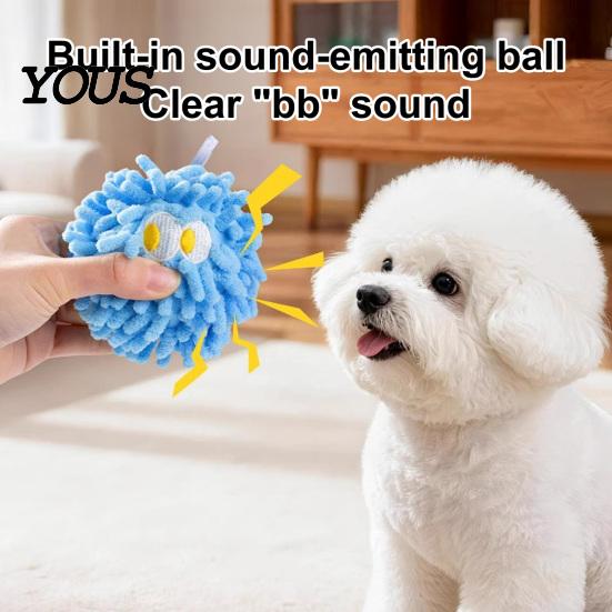 Durable Dog Chew Toy Squeaky Mop Ball Toy, Plush for Teeth Cleaning, Fluffy Self-Play Boredom Relief Interactive Pet Small Medium Dogs Puppy