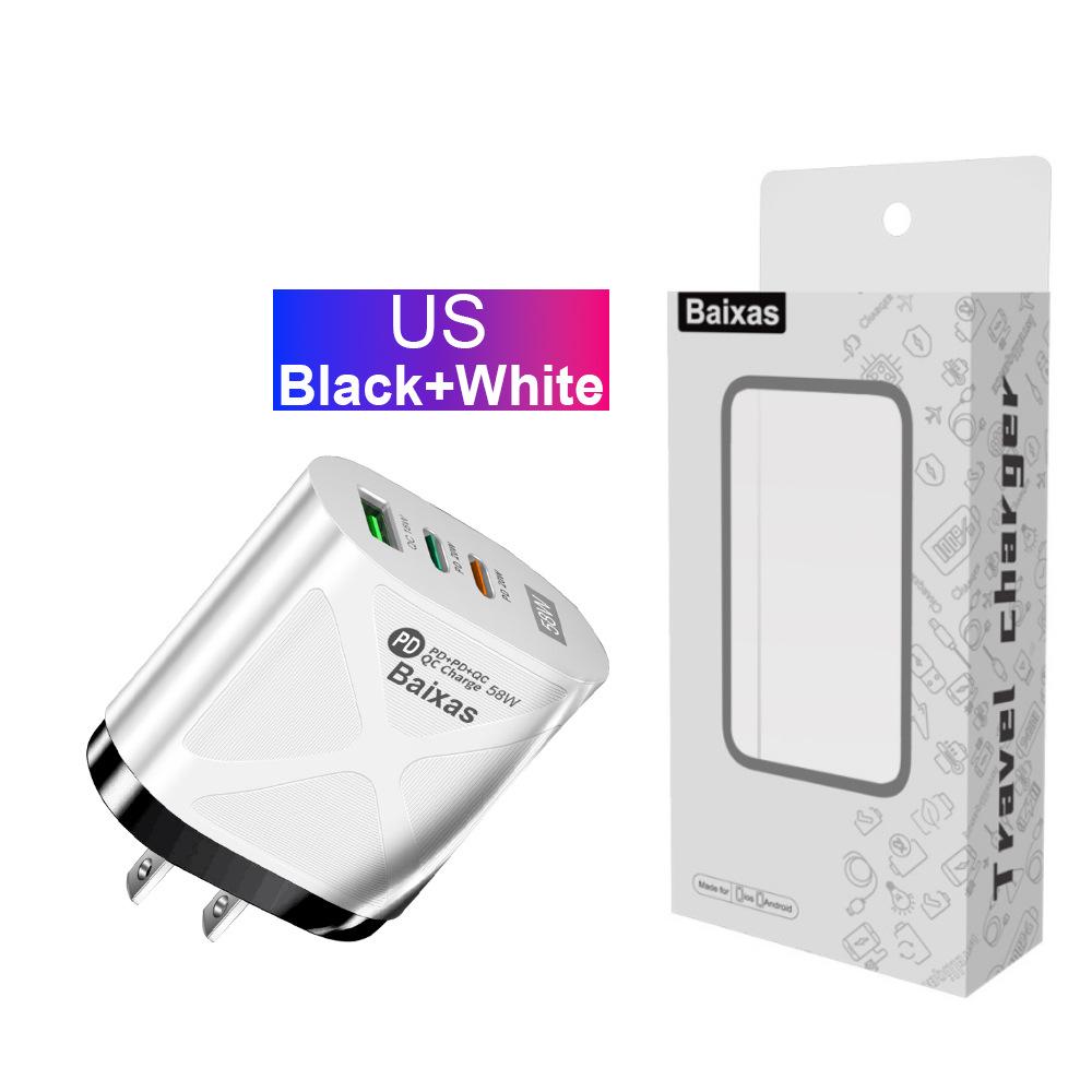 58W Dual Fast Charger with 2 PD+QC3.0 Ports, EU/US/UK/AU Plugs