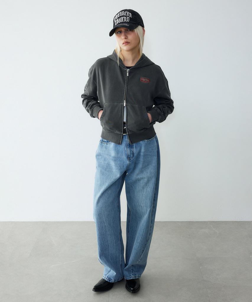 [Women] Pigment Crop Hooded Zip-Up Dark Gray_Hh26109001