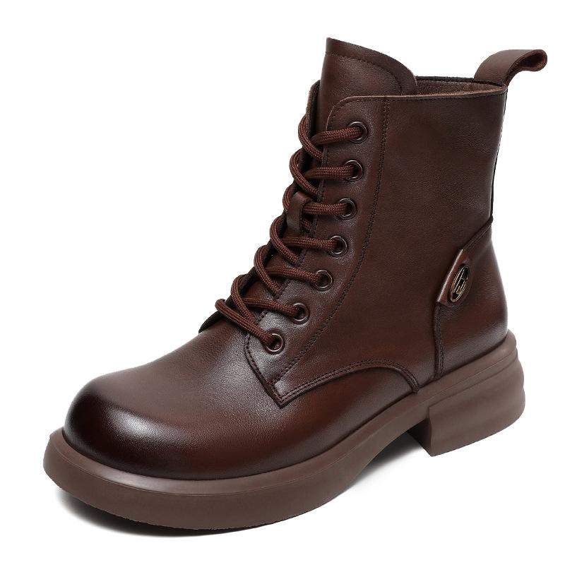 Women's Boots New Autumn and Winter Leather Martin Boots British Retro Short Boots