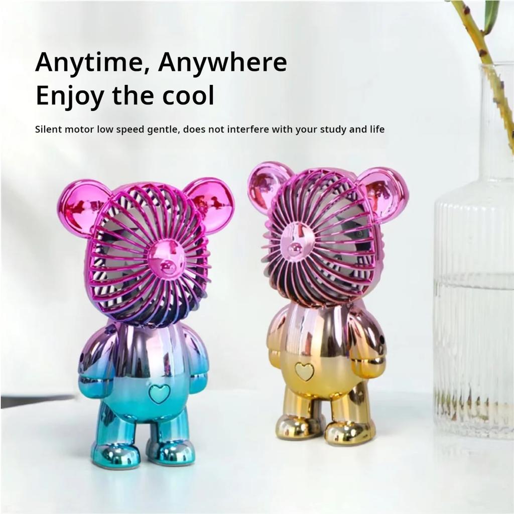 Car Ornament Model New USB Mini Cute Cartoon Bear Fan Wind Power Handheld Portable Fan Convenient Office Small Fans Gifts