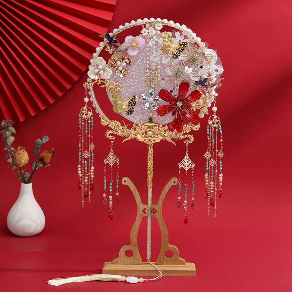Long Handle Wedding Show Fan Antique Style Decorative Fan Bride Hand Held Fan  for Covering Face