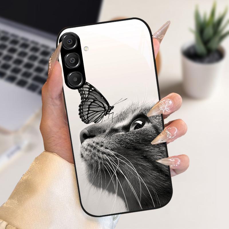 Fashion Coque For Samsung A55 A56 Case A25 A26 Tempered Glass Phone Cover For Galaxy A15 A35 A36 Hard PC Glass Protective Fundas