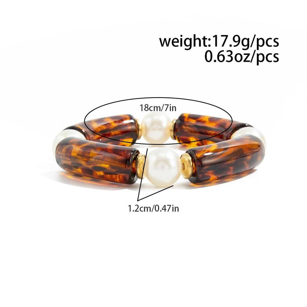 Salircon 7 Colors Vintage Imitation Pearl Elastic Rope Bangles Women Boho Exaggerated Geometric Acrylic Resin Bracelets Jewelry