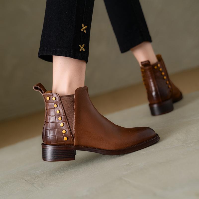 Fashion 2025 Autumn/Winter Women Boots Genuine Leather Women Shoes Round Toe Chunky Heel Shoes Ankle Boots Modern Chelsea Boots
