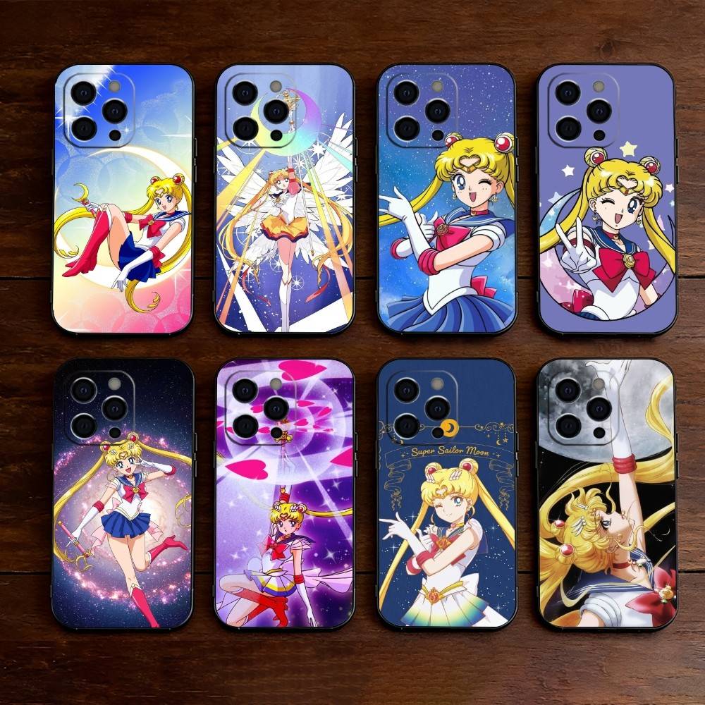 CUTE Cartoon S-Sailor M-Moons Phone Case For iPhone 17,16,15,14,13,12,11 Plus,Pro Max,XS,Soft Silicone Black Cover