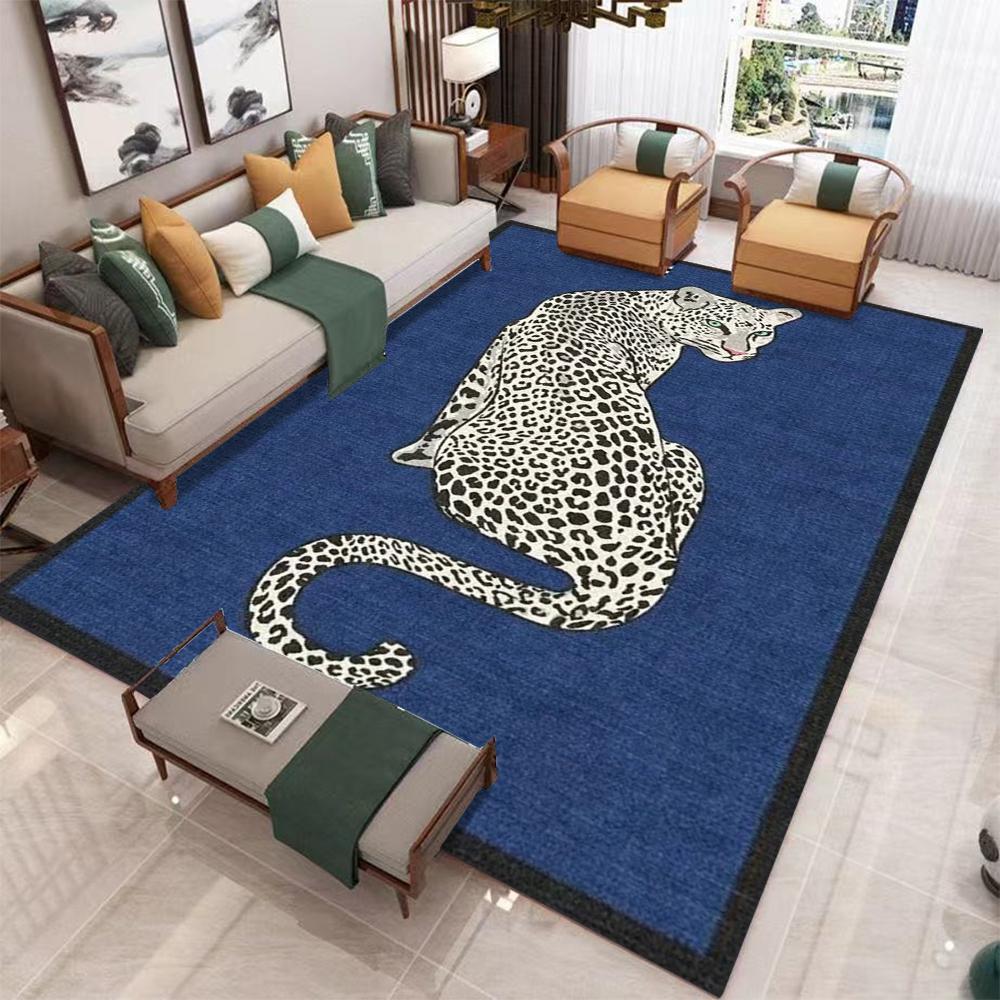 Large Realistic Tiger Floral Pattern Blue Living Room Carpet Decorative Indoor Area Rug Fit Gray Sofa Window Home Decoration Mat