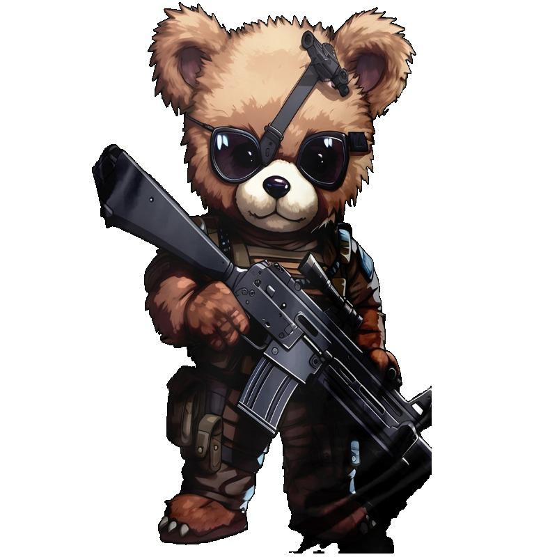 Cute Bear Soldier Graphic T-Shirt Black Animal Warrior Print for Casual Wear and Gaming Fans