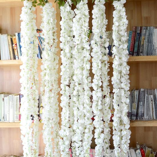 20/40Pcs 30CM Artificial Wisteria Flower Garland UV Resistant Home Wedding Party Fake Flower Garland Indoor Outdoor Hanging White Faux Bloom