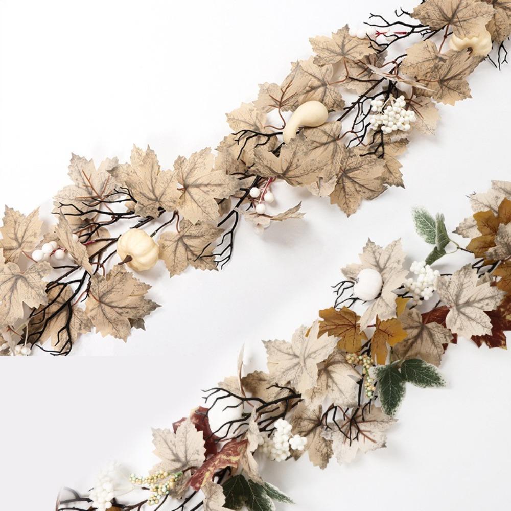 190cm Artificial Fall Maple Leaf Vine Realistic White Berry Halloween Pumpkin Vine Pumpkin Plastic Fake Plants
