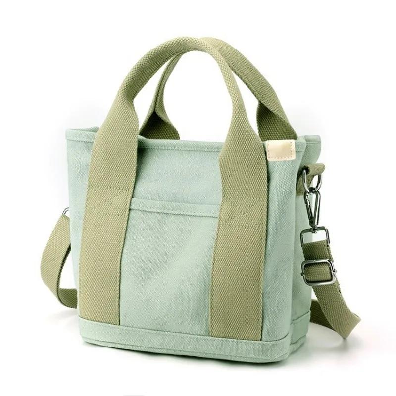 Women Small Bag with Zipper Fashion Lady Single Shoulder Portable Thickened Canvas Mobile Phone Bucket Tote Bag