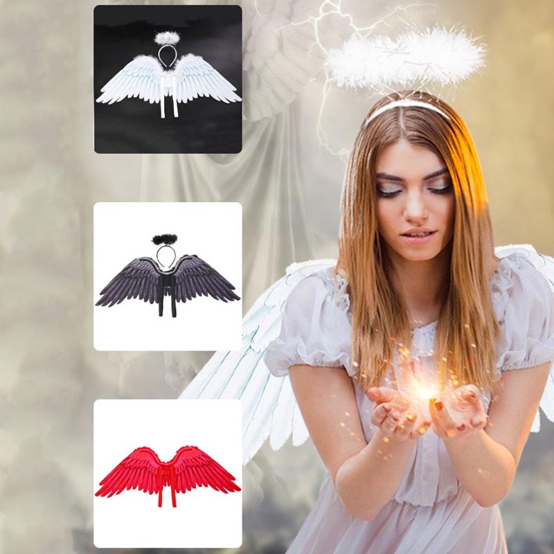 Classy Fairy Fancy Dress Feather Angel Wings Halo Hair Hoop Adult Child Feather Costume for Halloween Christmas