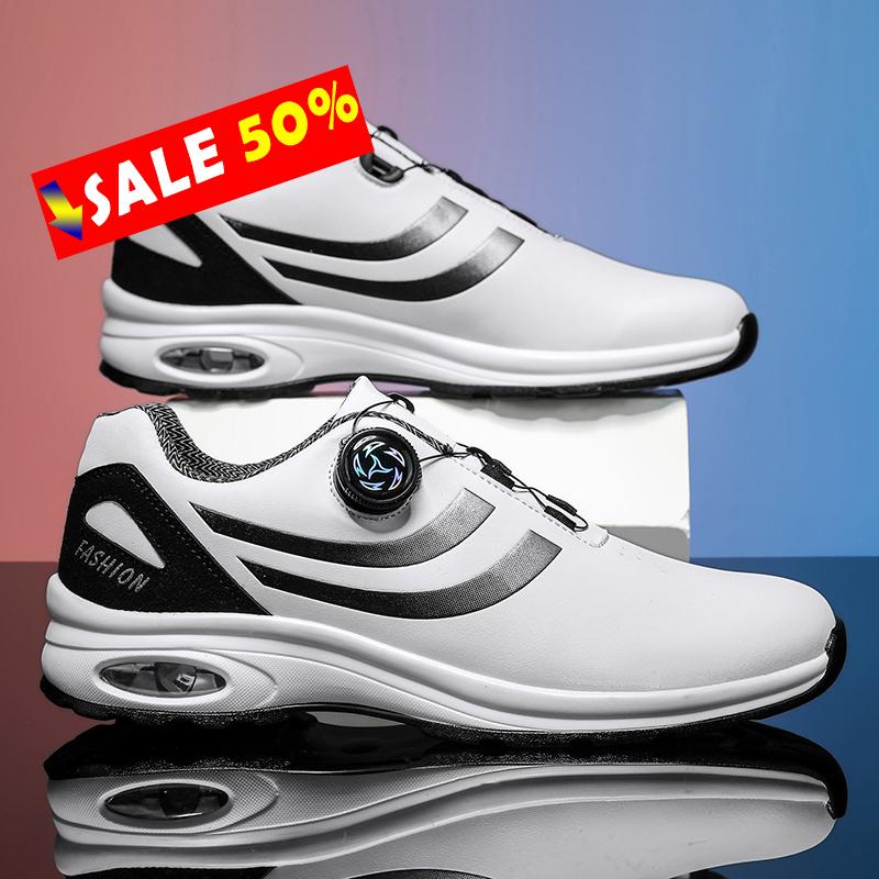 Golf Shoes Air Cushion Men Sports Running Shoes Breathable Lightweight Comfortable Athletic Nonskid Rotating Button Sneakers