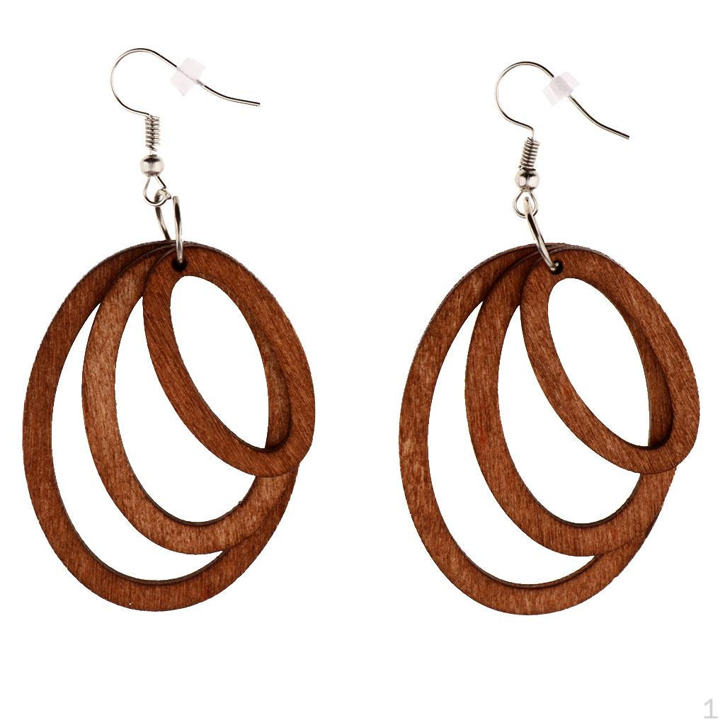 Wood Dangle Earrings, Geometric Ear Studs Wooden Eardrop Earrings for Women Girls Statement