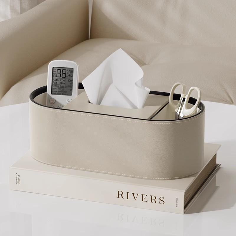 High-End Leather Paper Box Light Luxury Tissue Box Bathroom Living Room Bedroom Desktop Creative Oval Napkin Storage Box