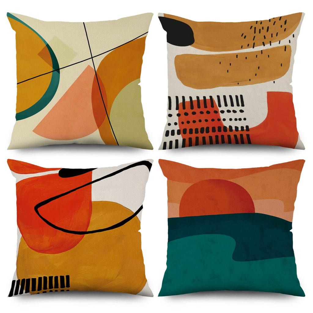 4Pcs Retro Abstract Cushion Covers, Boho Sun & Leaf Geometric Pillow Cases For Sofa Bedroom Living Room 45X45Cm